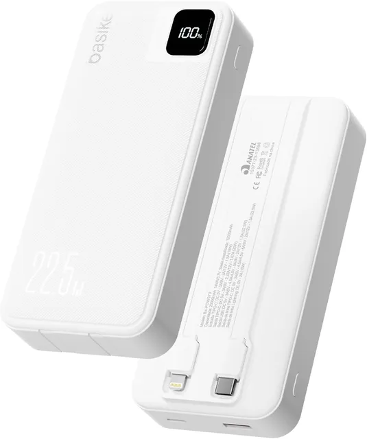 Basike power bank 20.000mAh 22,5W com cabos integrados