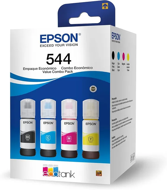 Epson pacote com quatro garrafas de tinta EcoTank preto, ciano, magenta e amarelo