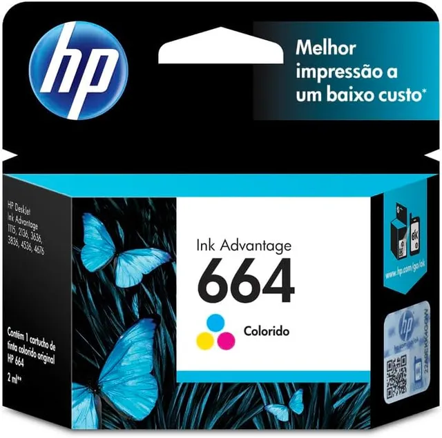 Cartucho de Tinta HP 664 Colorido Original F6V28AB