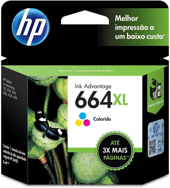 Cartucho de Tinta HP 664XL Colorido Original (F6V30AB)