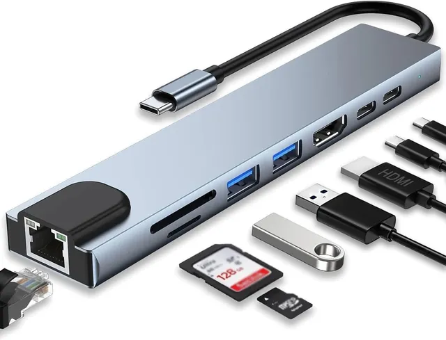 Hub USB-C 8 em 1 com VGA e RJ45