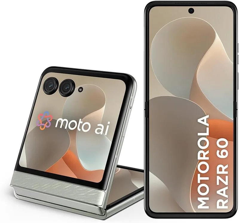 Motorola razr 60 aberto e meio fechado, com a tela externa de 3,6 polegadas