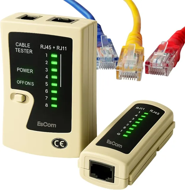 Testador de cabo de rede e telefone RJ45 e RJ11 com módulo remoto e LEDs